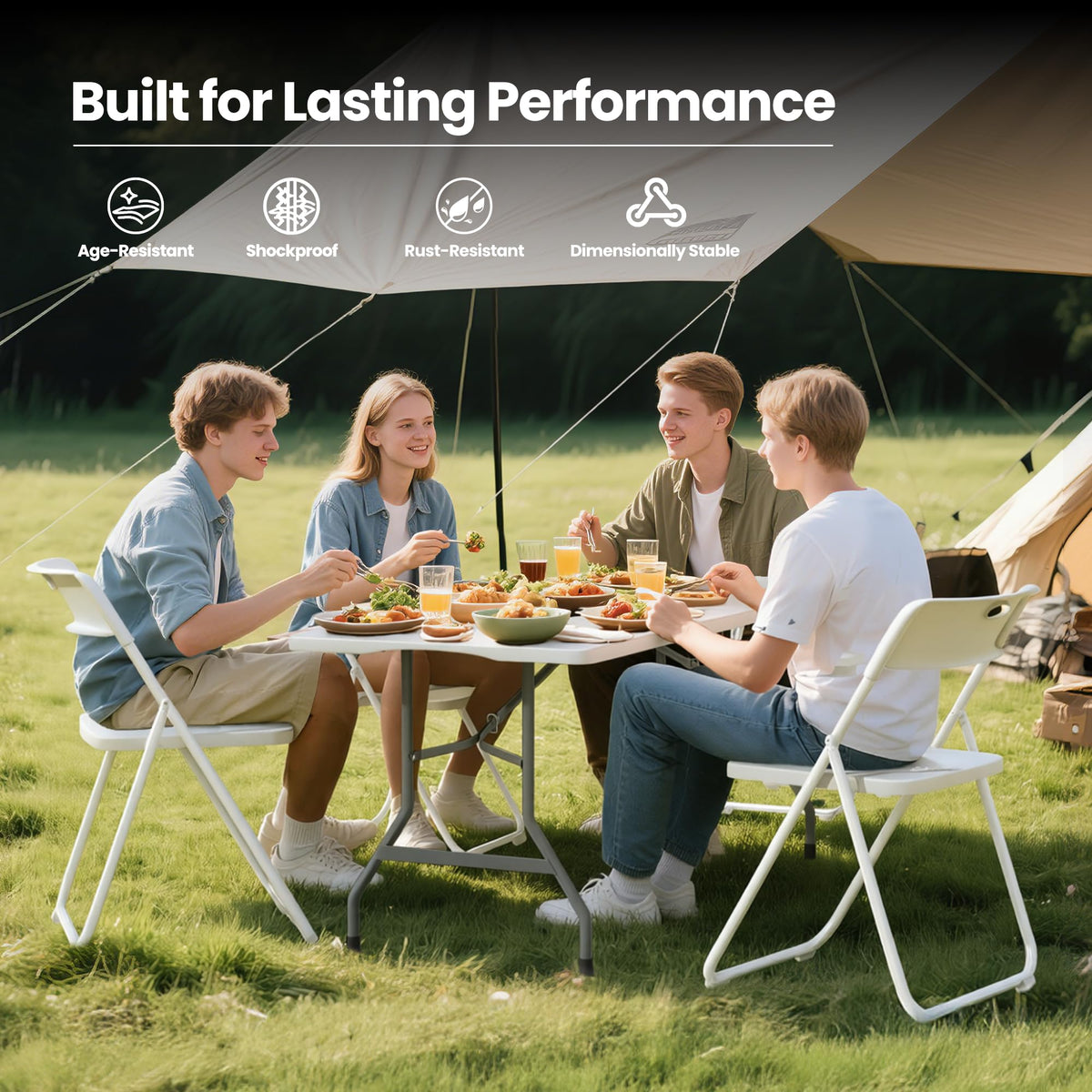 8FT Foldable Table Set with 10 Pack Plastic Folding Chairs Q617
