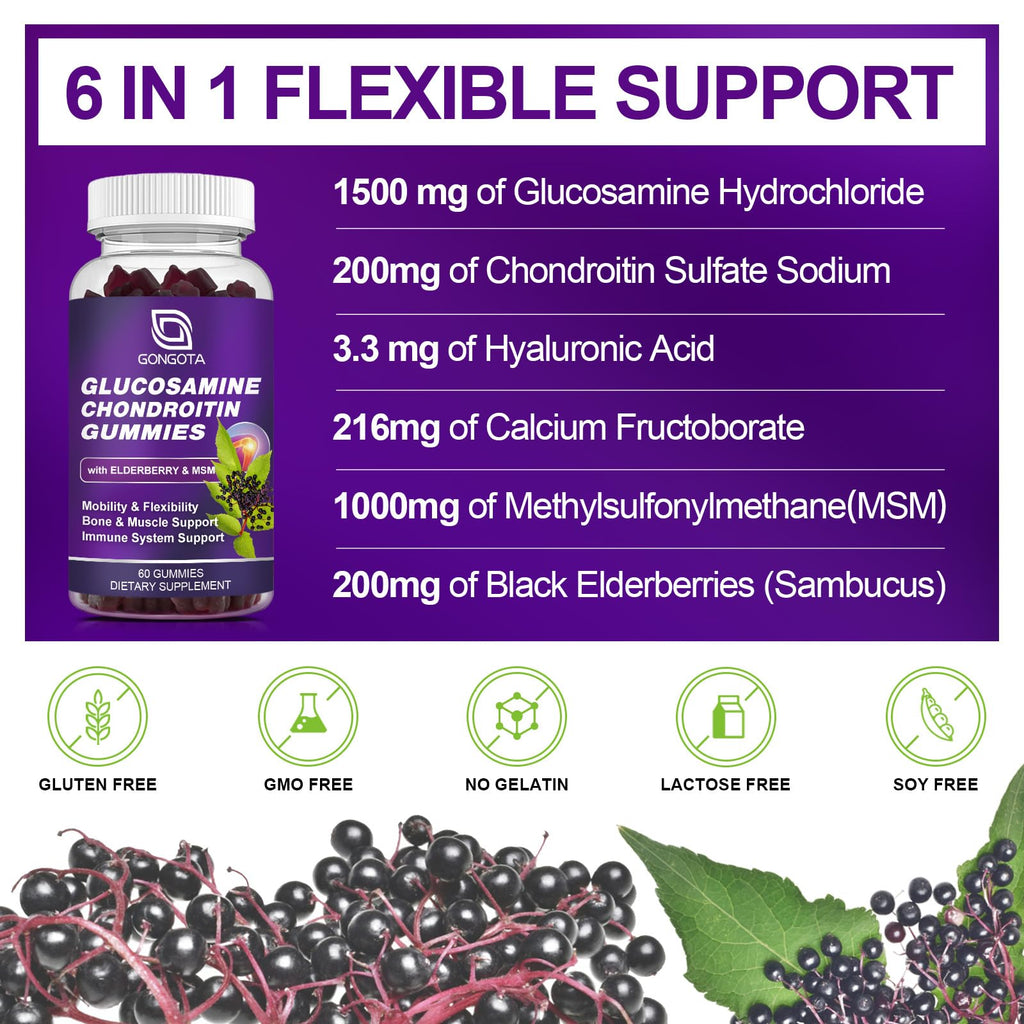 Glucosamine Chondroitin Gummies 1500mg with MSM & Elderberry 60 Gummies L5276