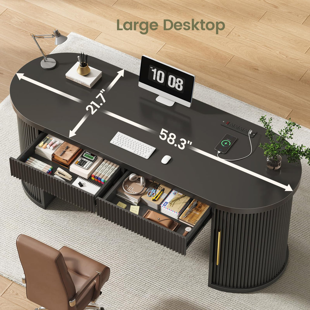 58.3" x 21.7" Fluted Executive Desk with 2 Drawers R946