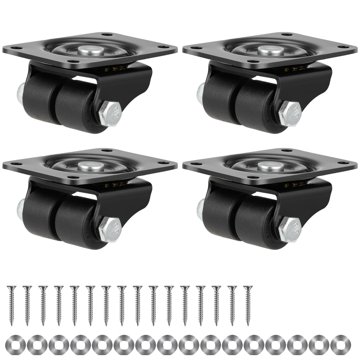 1 Inch Set of 4 Heavy Duty Swivel Caster Wheels Black W978942