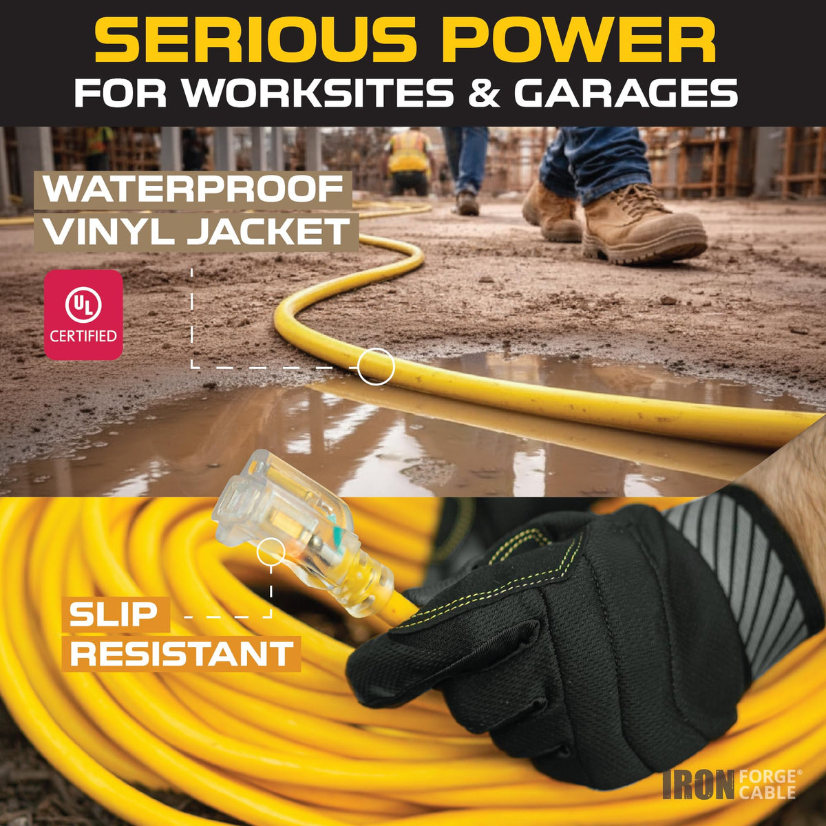 100 Foot Outdoor Extension Cord 12/3 SJTW Heavy Duty Yellow 3 Prong 15 AMP T91254