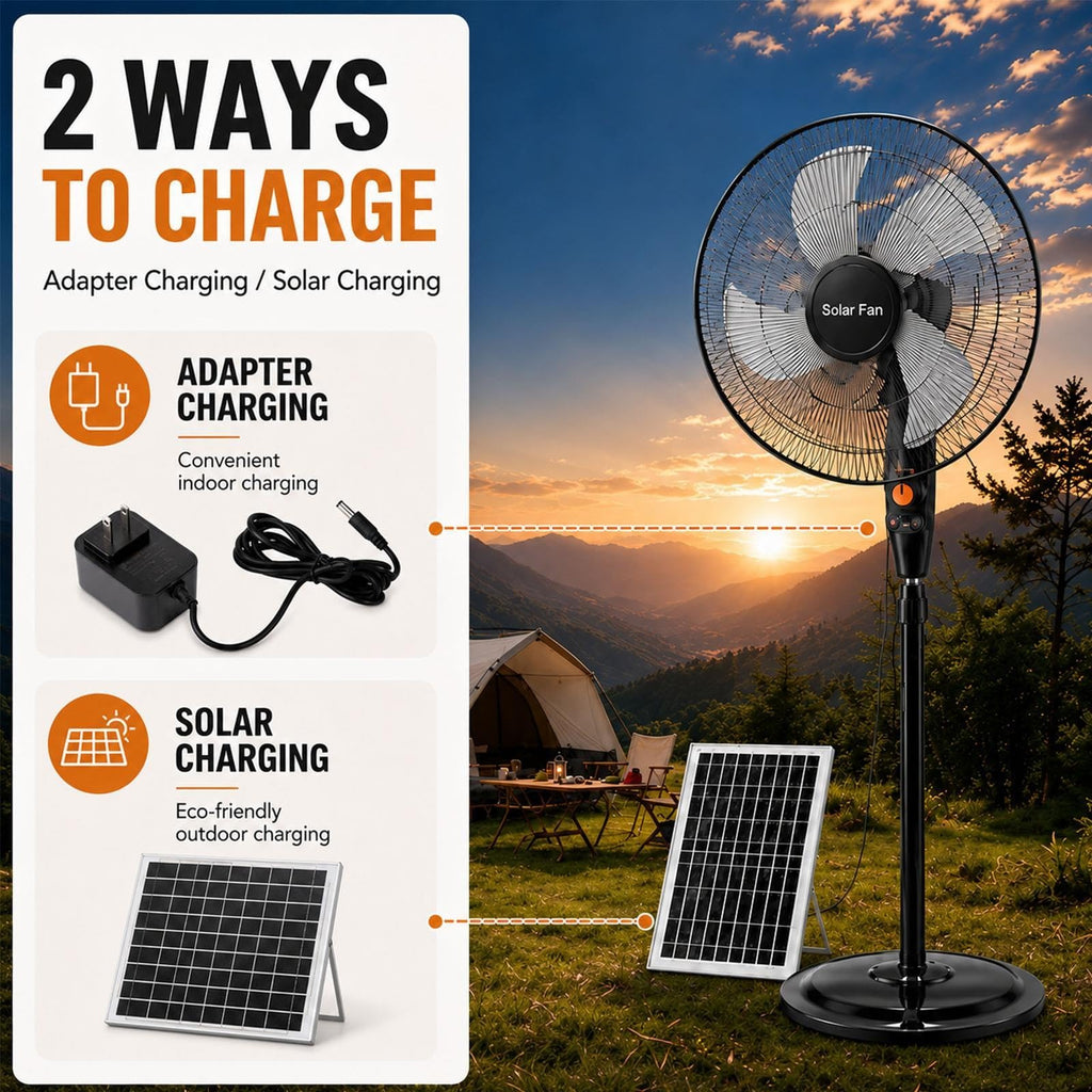 16 Inch Rechargeable Pedestal Fan with Solar Panel U1924