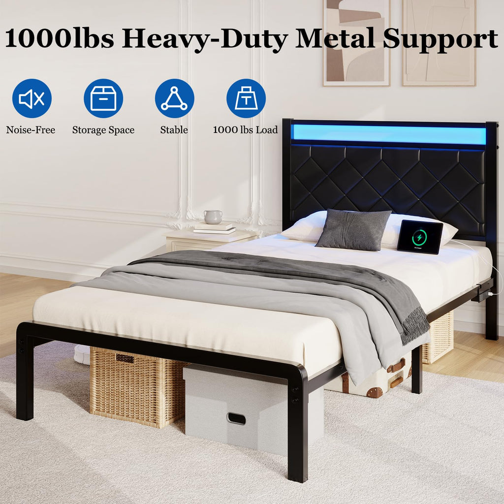 Twin Platform Bed Frame with Charging Station U81298