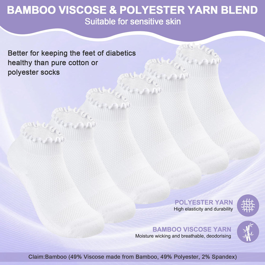 White Low Cut Diabetic Ankle Socks 6 Pairs M3501