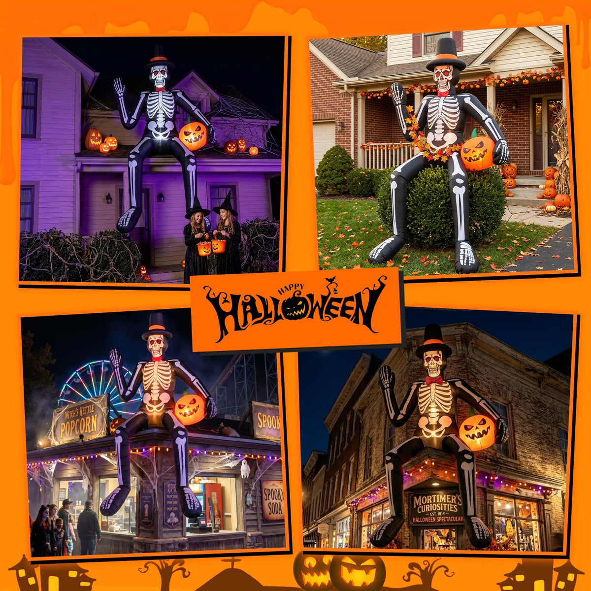 14FT Inflatable Sitting Skeleton Decorations V2539