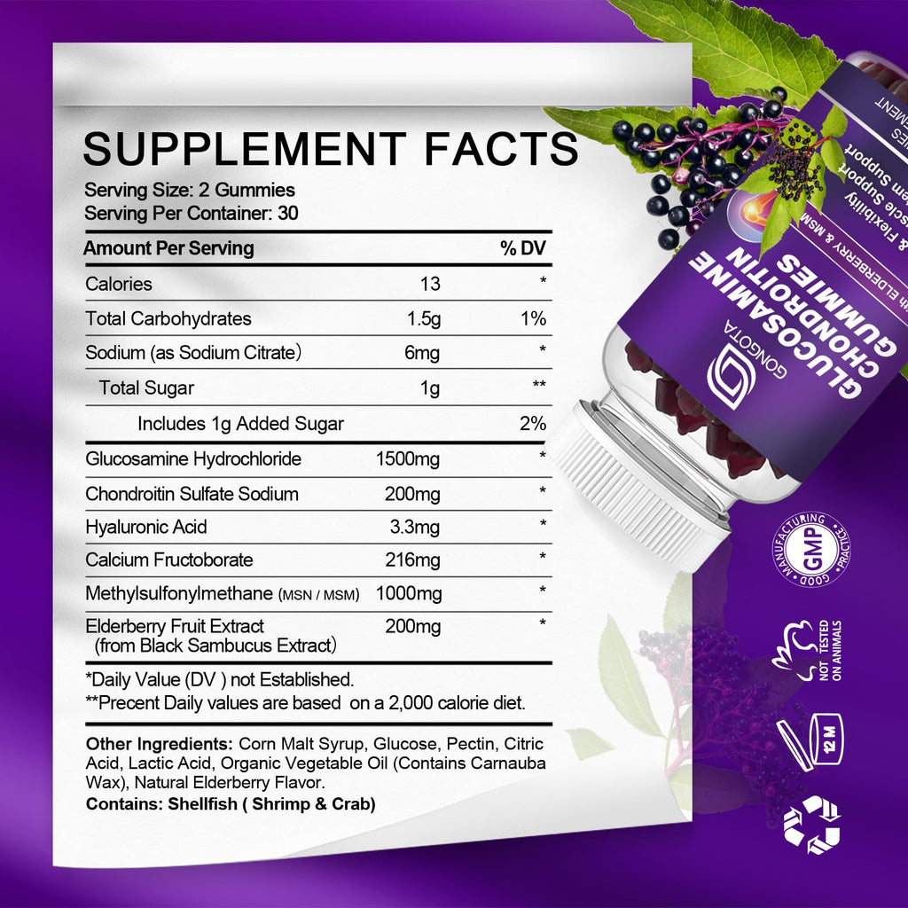 Glucosamine Chondroitin Gummies 1500mg with MSM & Elderberry 60 Gummies L5276