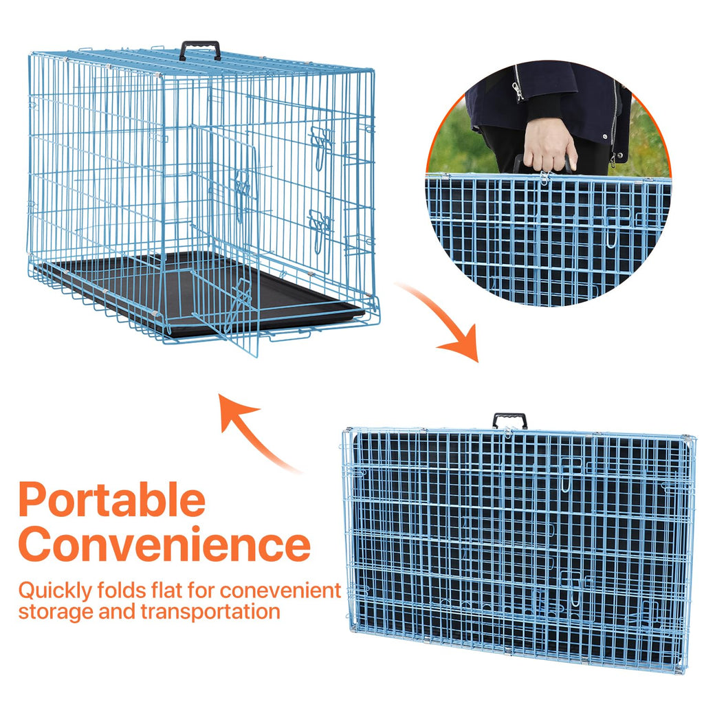 Folding Metal Dog Crate with Plastic Tray & Divider C49456