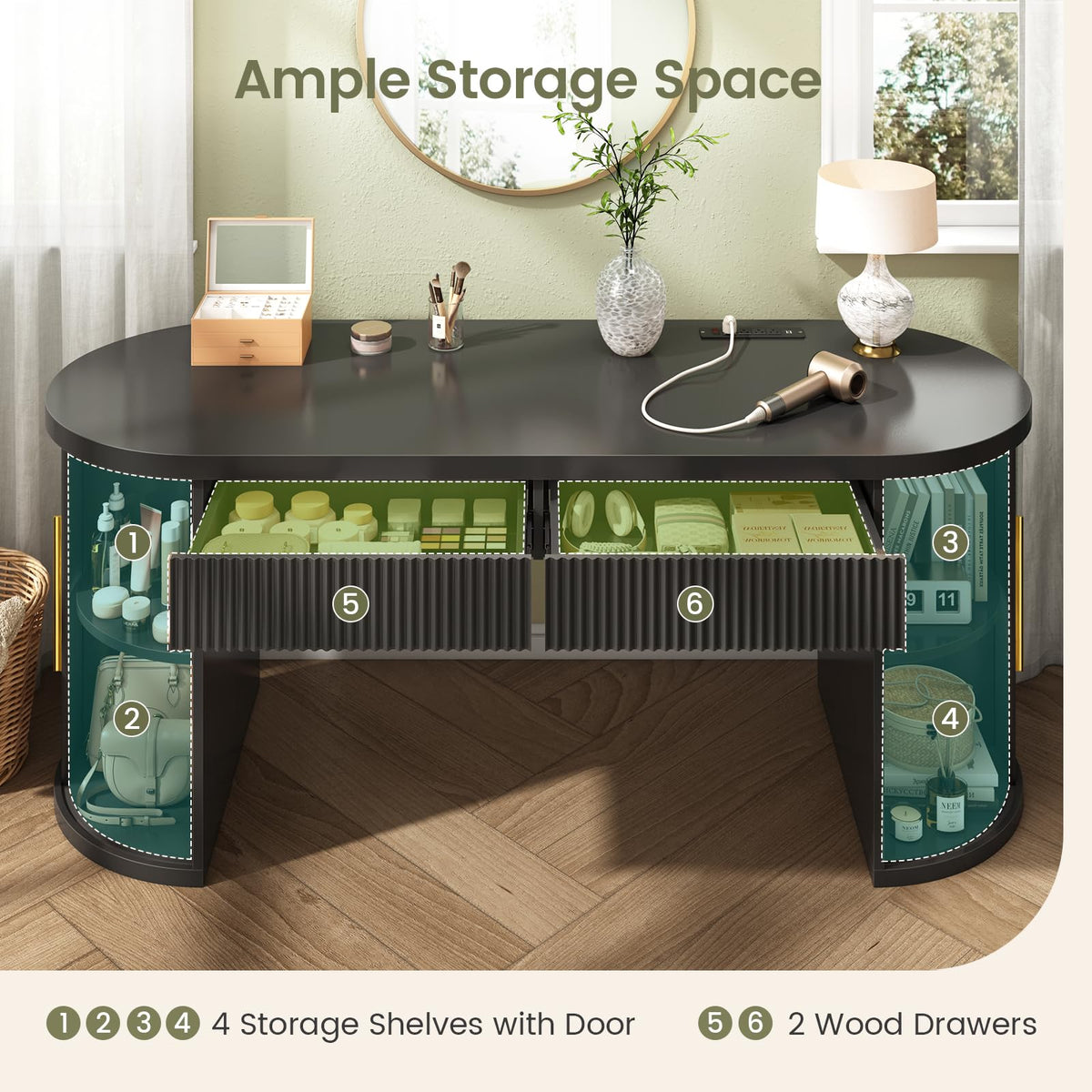 58.3" x 21.7" Fluted Executive Desk with 2 Drawers R946
