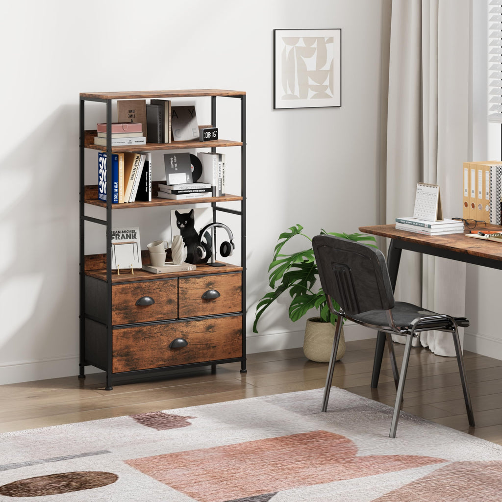 47-Inch 6 Tier Wood and Metal Bookshelf with 3 Fabric Drawers Y1386