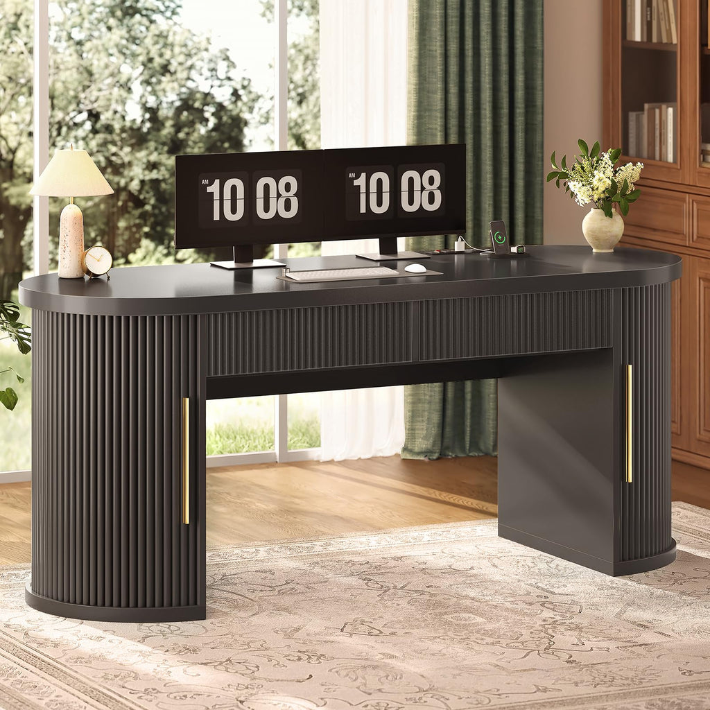 58.3" x 21.7" Fluted Executive Desk with 2 Drawers R946