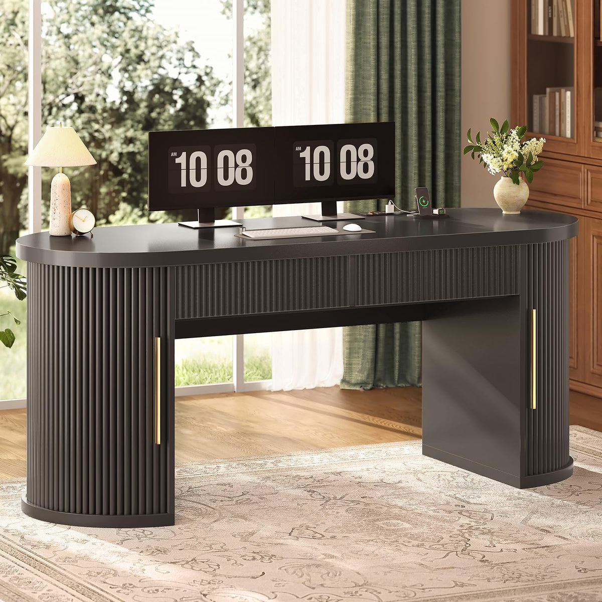58.3" x 21.7" Fluted Executive Desk with 2 Drawers R946