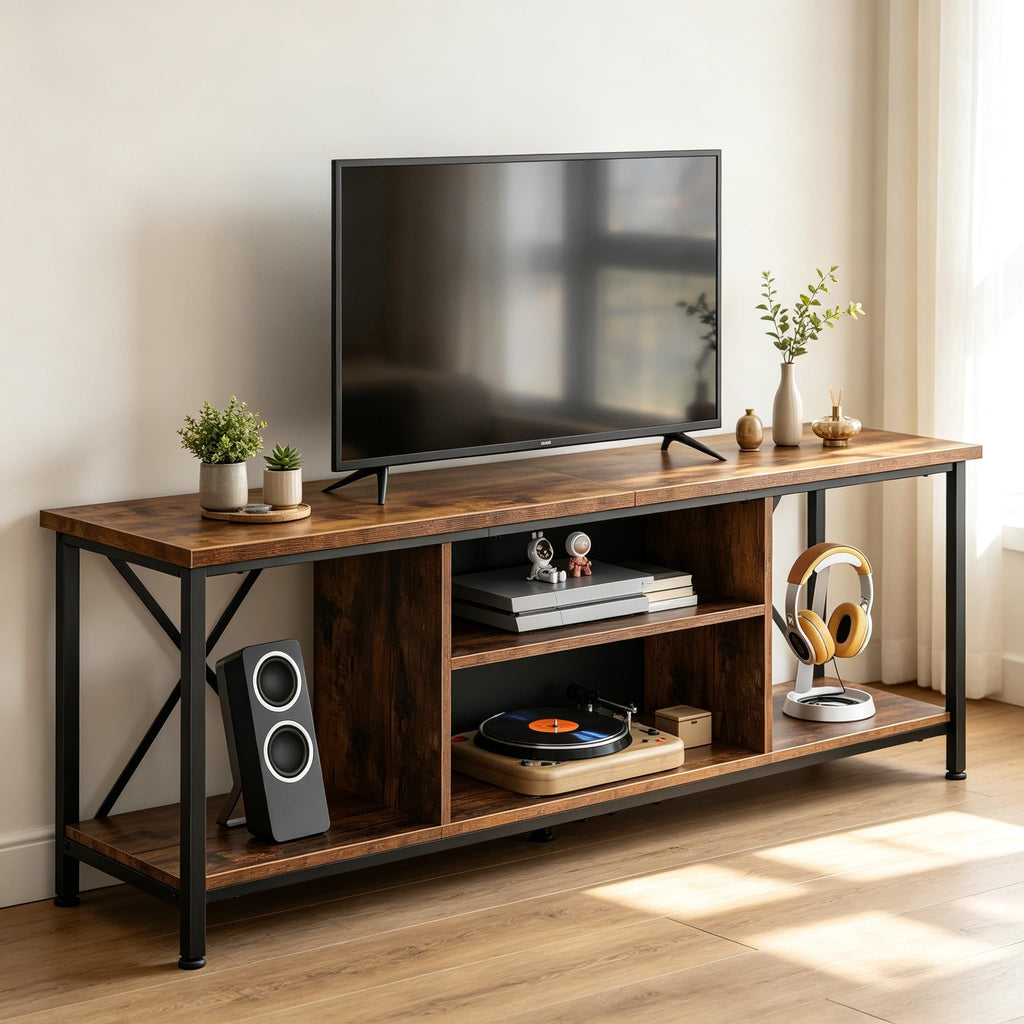 Industrial TV Stand for Up to 65 inch TV with Adjustable Shelves K285