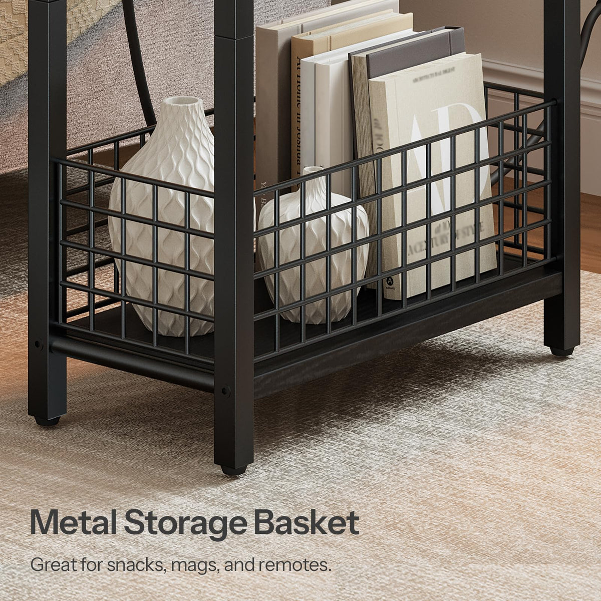 Narrow Side Table with Charging Station and LED Light A144279