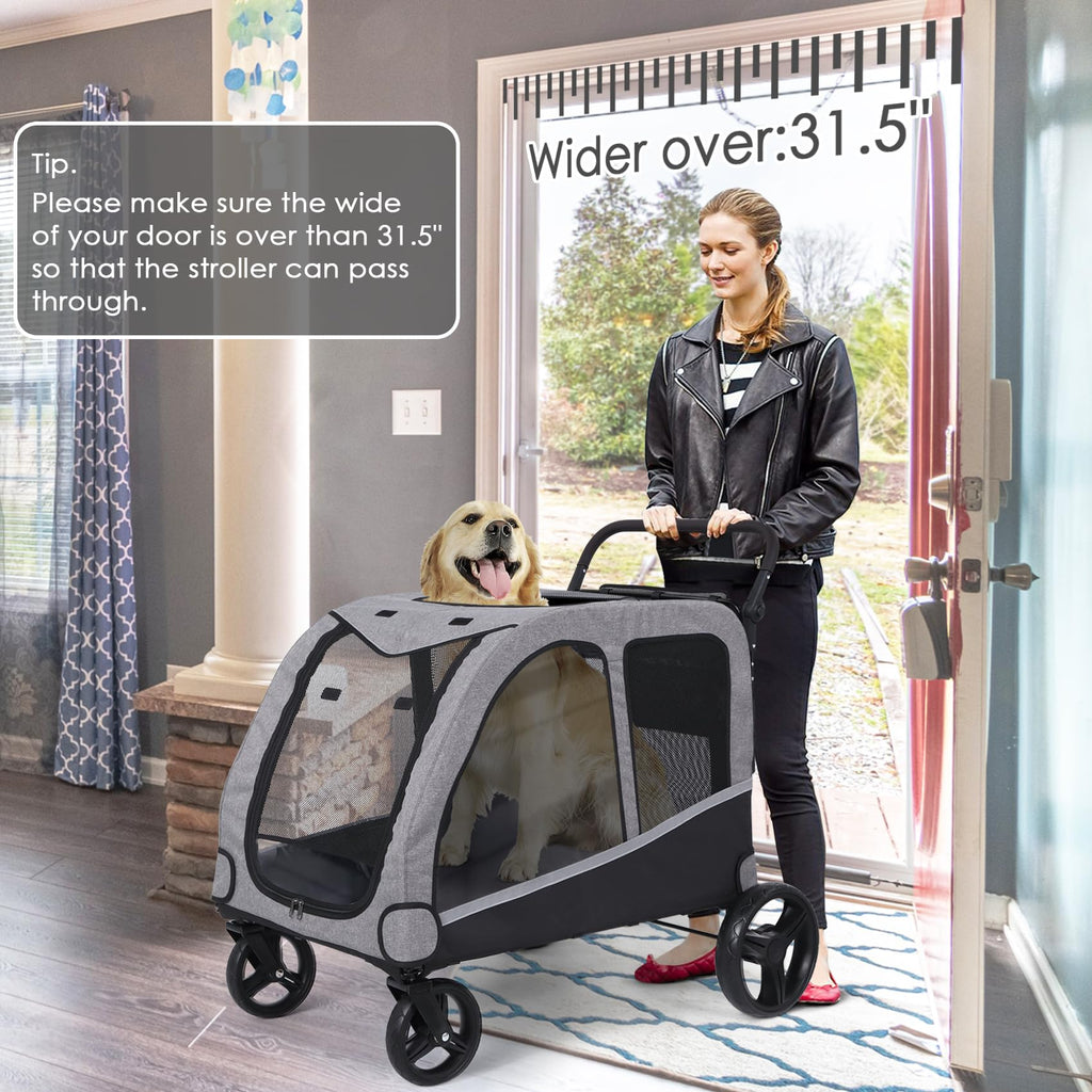 Extra Large Foldable Dog Stroller with Pocket, Up to 130 lbs E90608