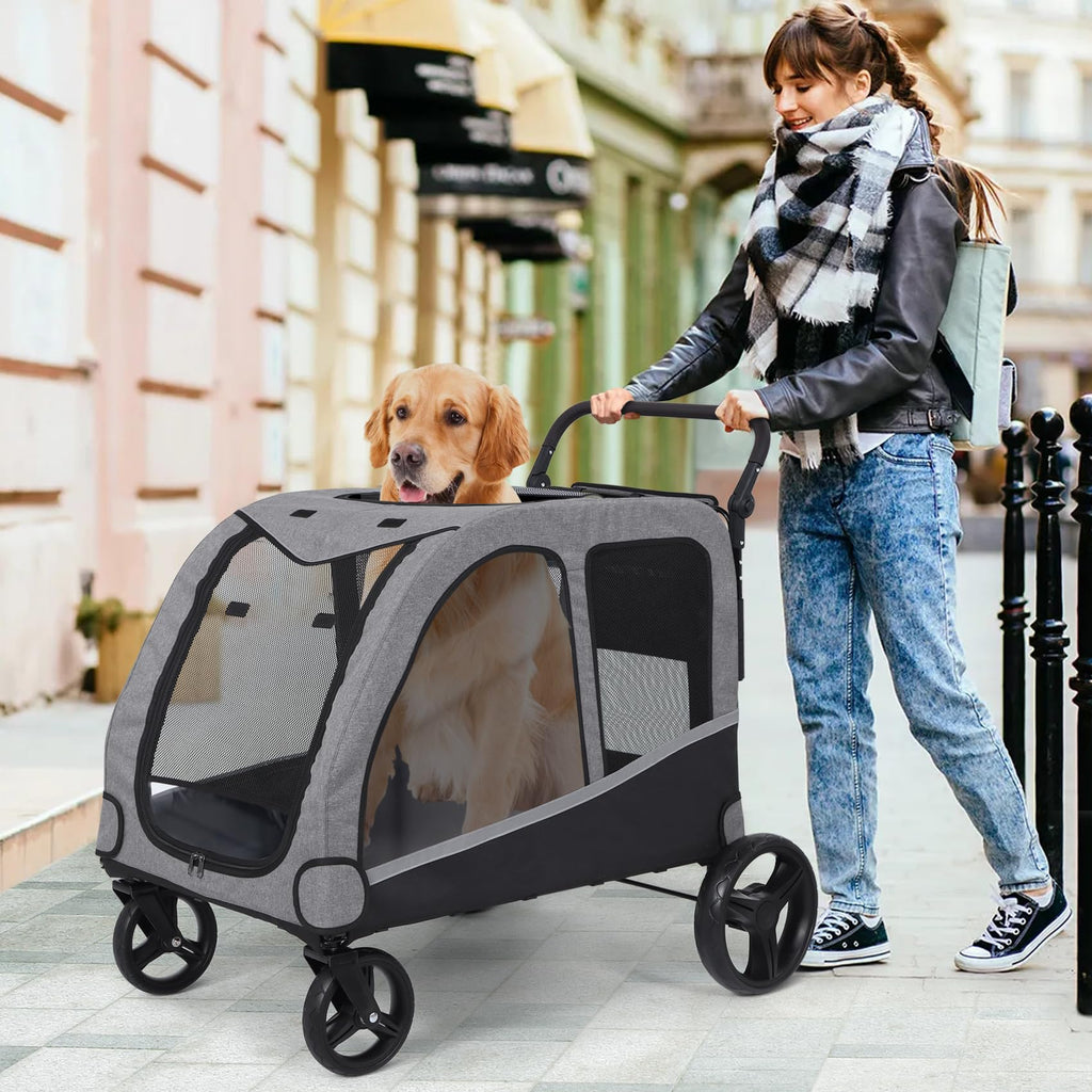 Extra Large Foldable Dog Stroller with Pocket, Up to 130 lbs E90608