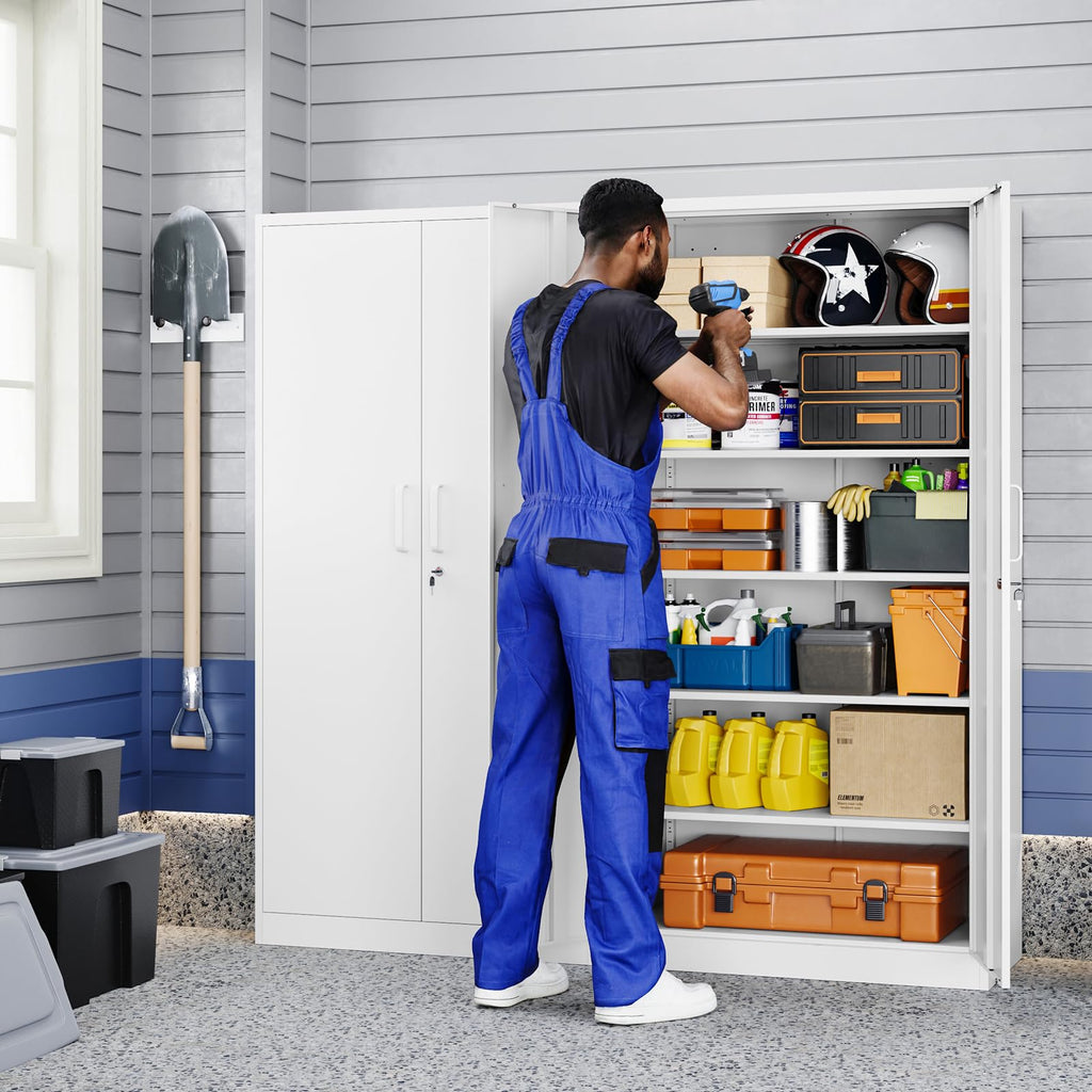 White Metal Storage Cabinet with 2 Doors and 5 Adjustable Shelves C143980