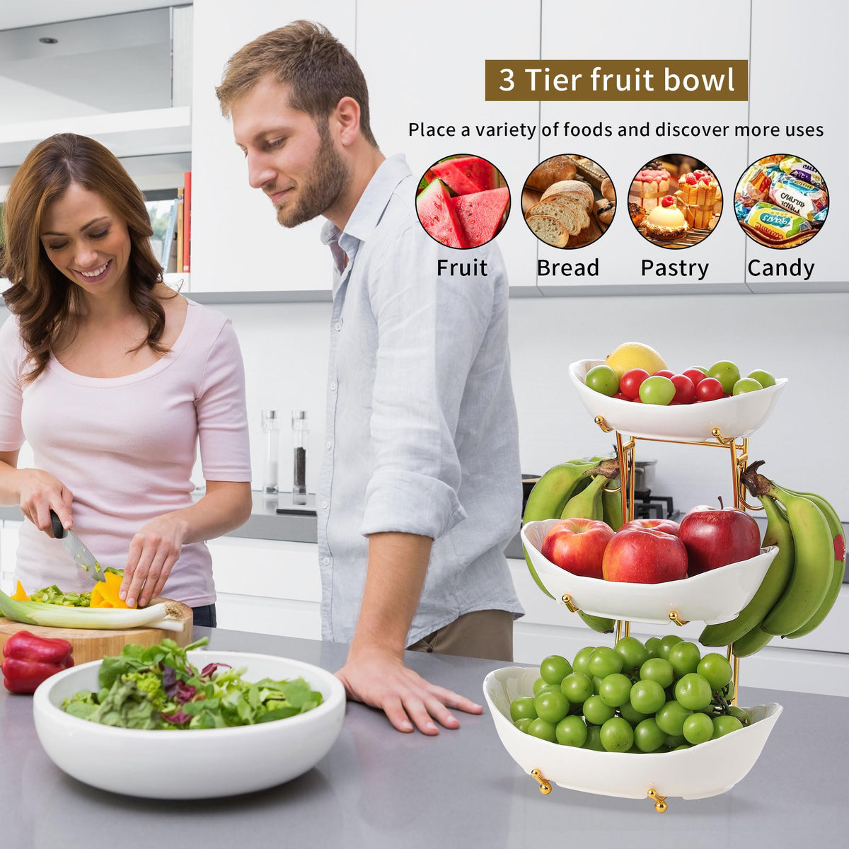 3-Tier Ceramic Serving Bowl Set with Stand I1659