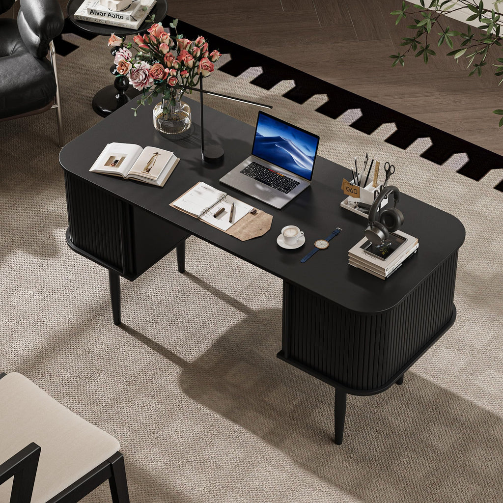 55" Black Wood Writing Desk with Storage J1641