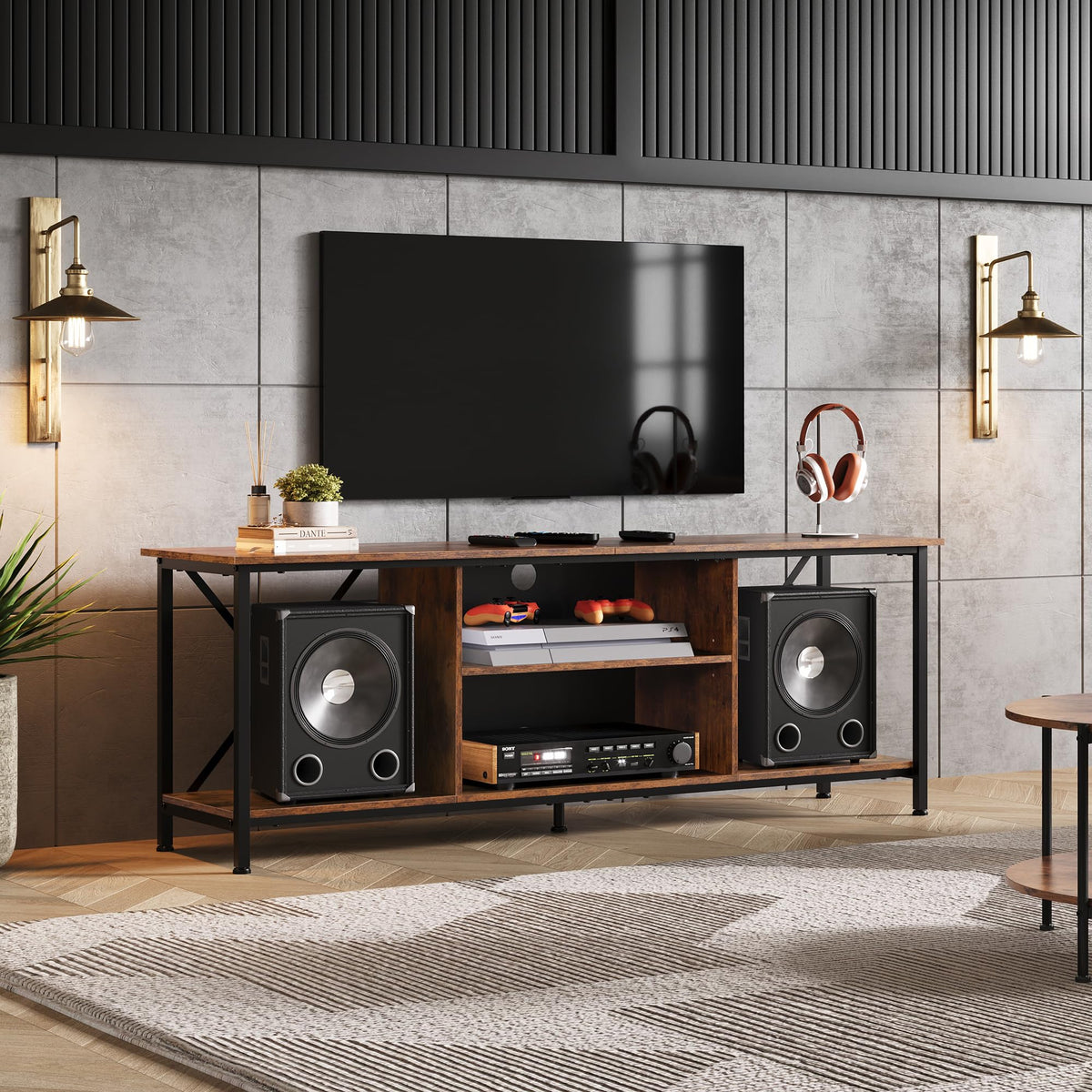 Industrial TV Stand for Up to 65 inch TV with Adjustable Shelves K285