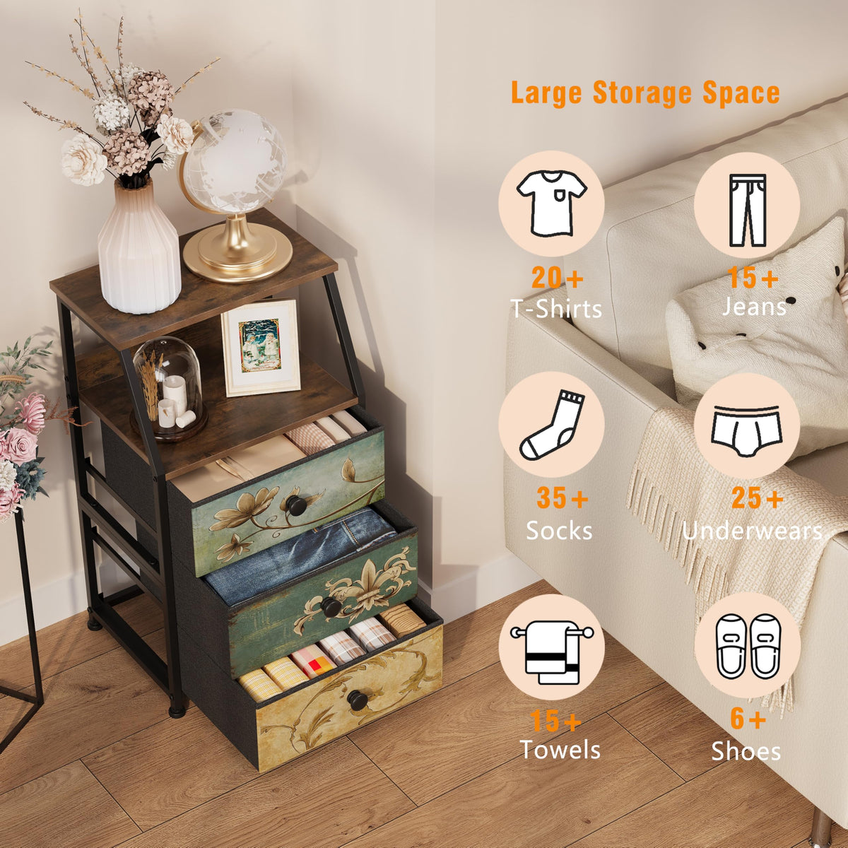 Fabric Drawers Dresser Storage Tower E6788