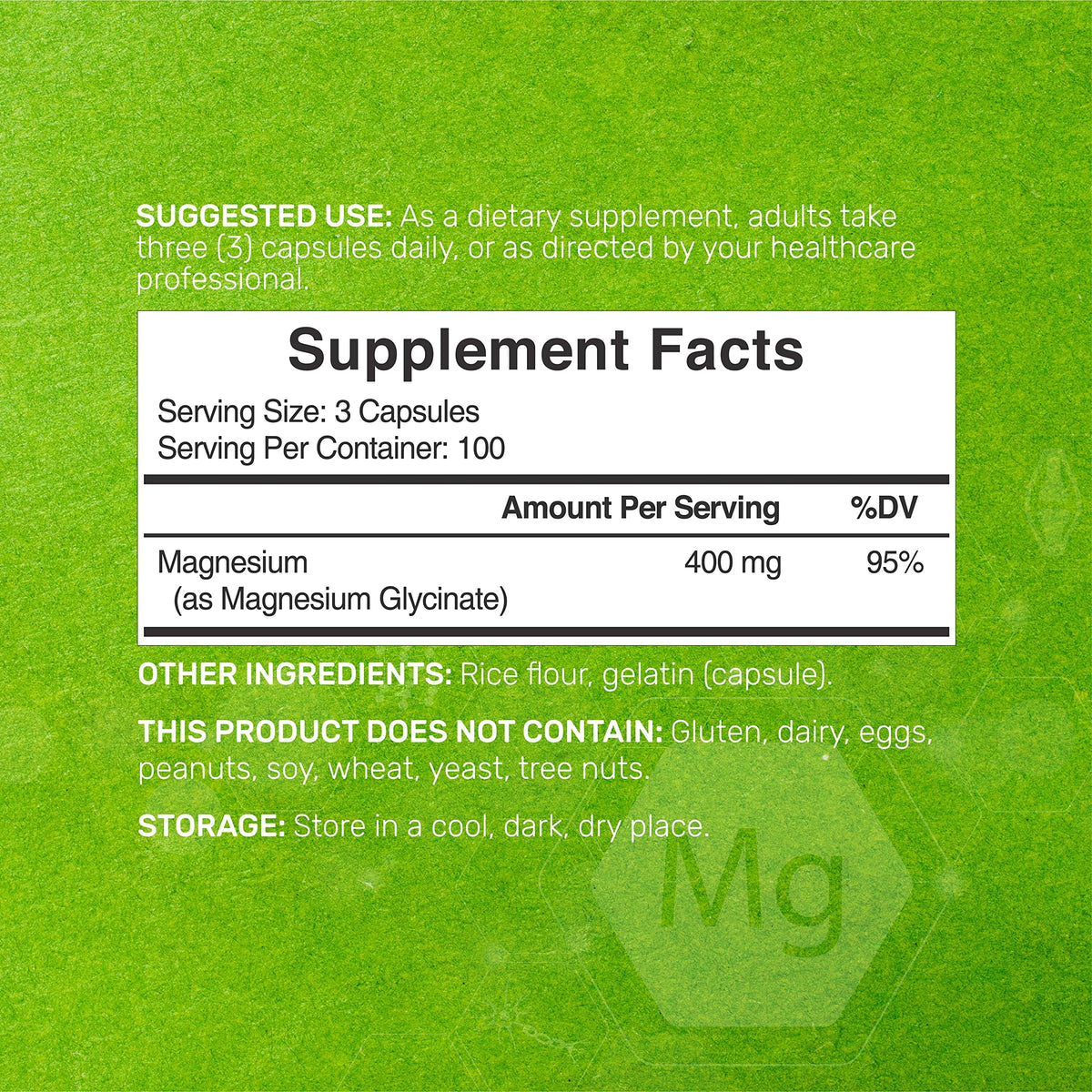 Magnesium Glycinate 400mg, 300 Capsules D402054